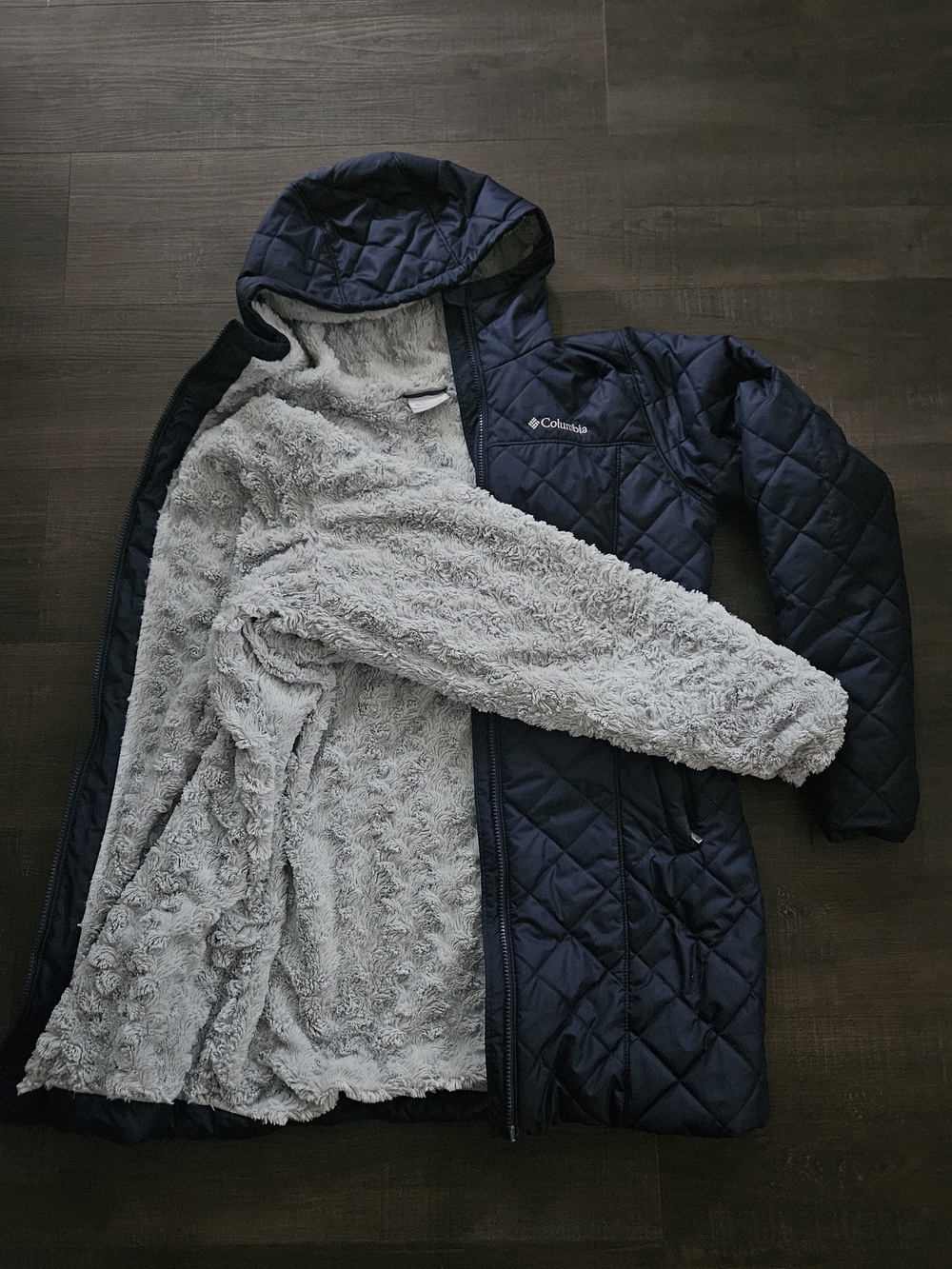 Columbia Women's Copper Crest Hooded Quilted Long Jacket – Dark Navy Blue, Size - Picture 7 of 11